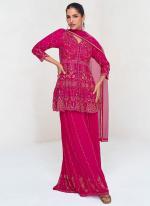 Georgette Hot Pink Wedding Wear Embroidery Work Readymade Plazzo Suit